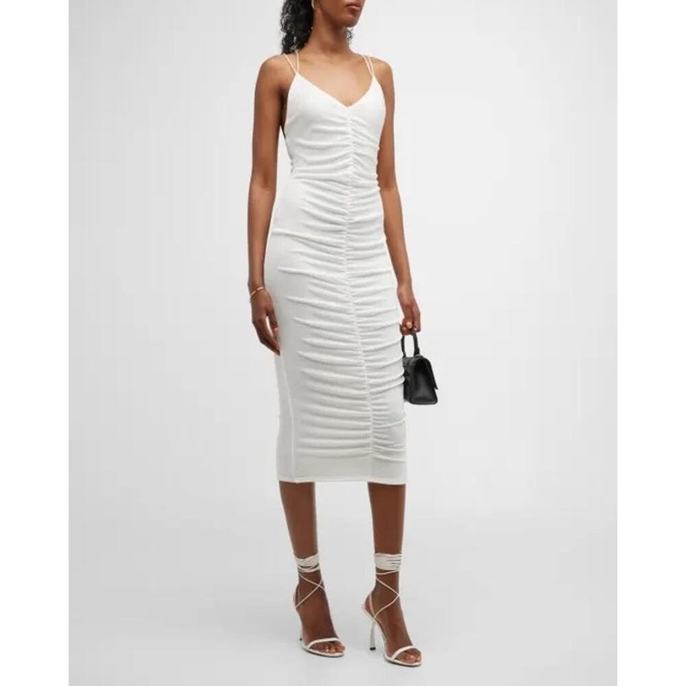 SER.O.YA. Ballor Ruched Midi Dress in White Size Small Gently Used Bridal